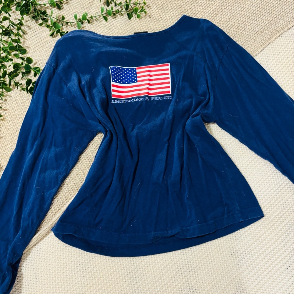 Mixit Deep Blue Long Sleeve American Flag Top